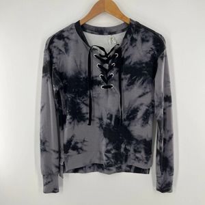 Mudd Tie Dyed Gray/Black Lace Front Sweat Shirt Sz XS